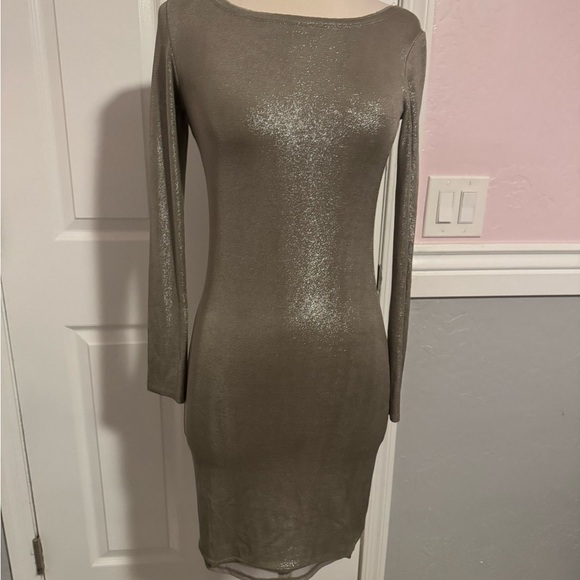 Alice+Olivia Champagne Silver Tabitha Bodycon Mini Dress Long Sleeve Shimmer XS - Picture 2 of 12